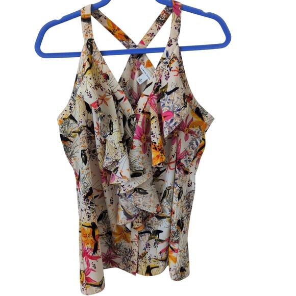 Banana Republic Bird Floral Print Button Front Ruffle Halter size 14 - Picture 1 of 4